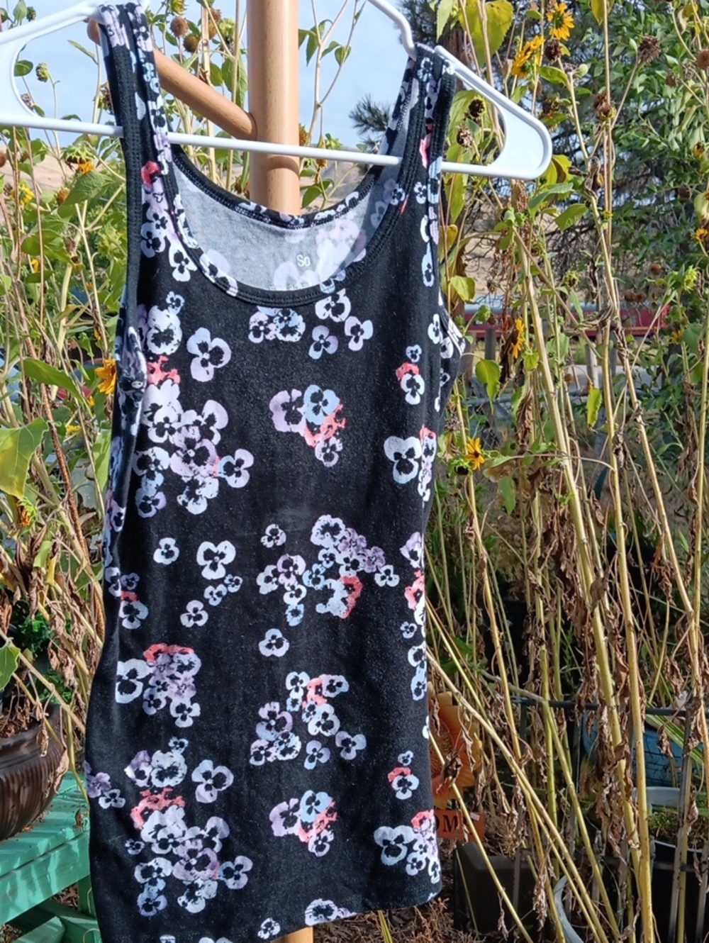 SO Black Floral Print Tank Top with Pastel Accents